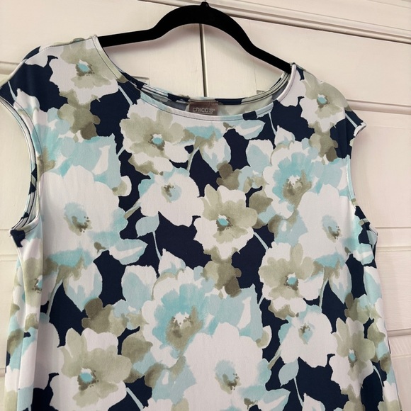 Chico’s Size 1 Floral Print Women's Dress Blue Shift Midi Chicos Size Medium - Picture 2 of 11